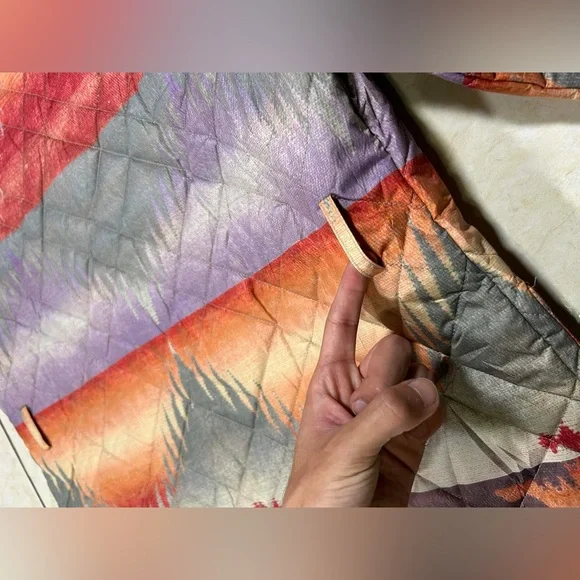 DAMAGE Polo Ralph Lauren Quilted Leather Trim Southwest Aztec Multi Color Jacket - Picture 9 of 12